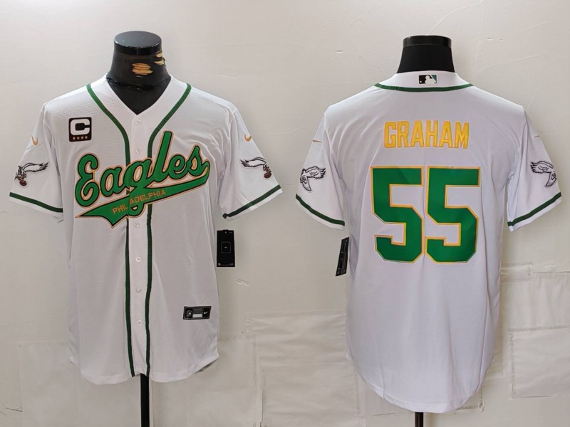 Men's Philadelphia Eagles #55 Brandon Graham White/Gold With 4-star C Patch Cool Base Stitched Baseball Jersey